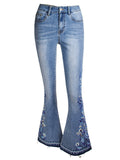 Women's Fashion 3D Embroidery Long Denim Jeans