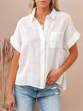 Women's Cotton Linen Short Sleeve Blouse