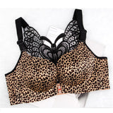 Leopard Print Back Wireless Front Closure Push Up Bras