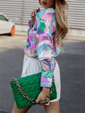 Ladies Stylish Printed Loose Lantern Sleeve Blouses