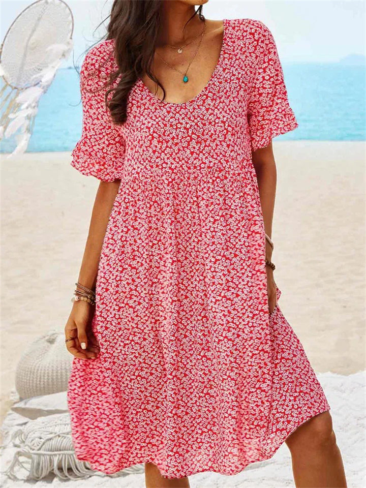 Casual Floral Printed Short Sleeve Dresses