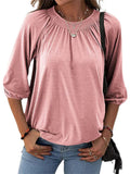 Casual Solid Color Round Neck 3/4 Sleeve T-Shirts