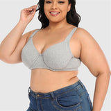 Plus Size Full Coverage Push Up Minimizer Cotton Bra - Gray