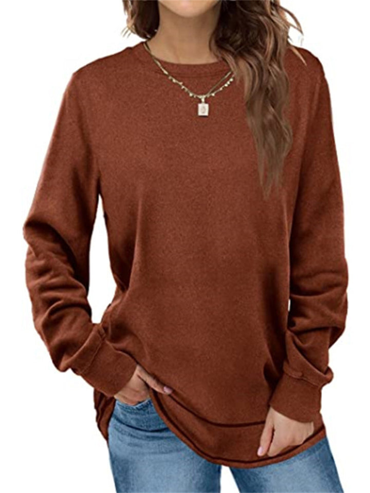 Solid Crew Neck Long Sleeve T-shirt for Women