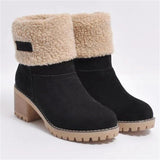 Warm Fur Lining Square Chunky Heel Suede Snow Boots for Women