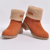 Warm Fur Lining Square Chunky Heel Suede Snow Boots for Women