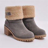 Warm Fur Lining Square Chunky Heel Suede Snow Boots for Women