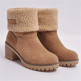 Warm Fur Lining Square Chunky Heel Suede Snow Boots for Women