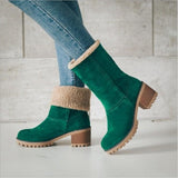 Warm Fur Lining Square Chunky Heel Suede Snow Boots for Women