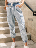 Drawstring Slim Casual Washed Effect Jeans