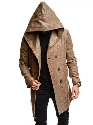 Men's Fashion Hooded Woolen Trench Coat
