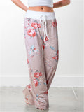 Women's Cute Floral Drawstring Wide-Leg Cotton Vacation Pants