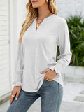 Casual Solid V Neck Lotus Leaf Sleeve Long T-shirts For Women