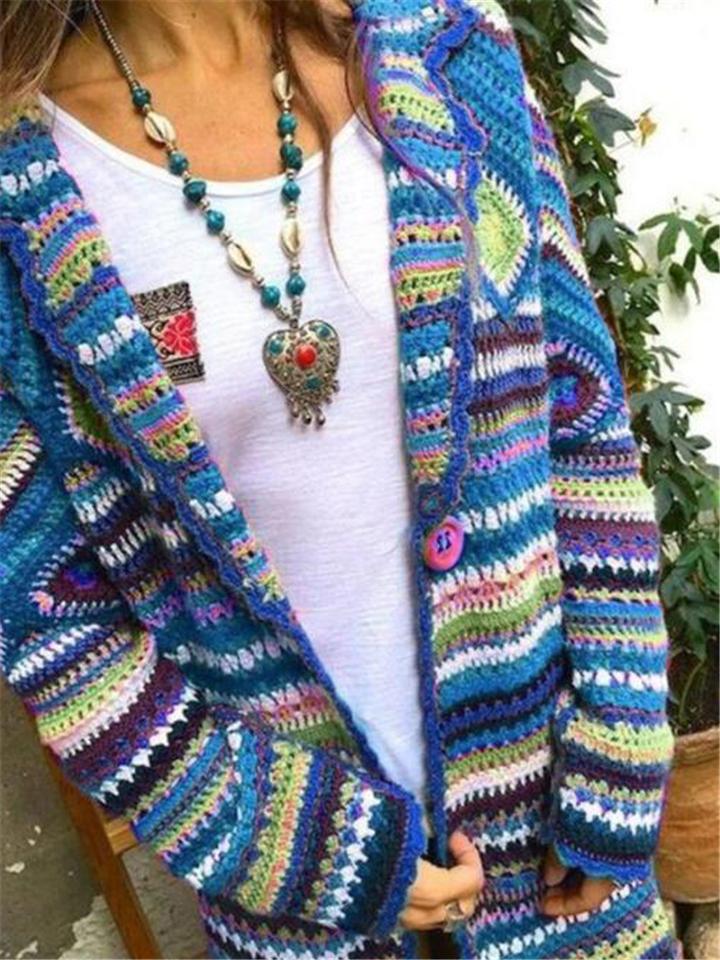 Women's Casual Colourful Long Sleeve Knitted Coat