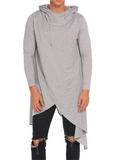 Men's Casual Fashion Irregular Hem Design Hooded Drawstring Sweatshirt