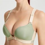 Women's Back Butterfly Embroidered Front Closure Soft Bras - Green