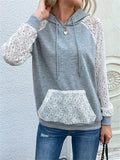 Lace Splice Long Sleeve Pullover Women's Pocket Hoodies