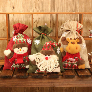 Adorable Decorative Christmas Dolls Flax Gift Bag Candy Bags