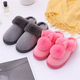 Bunny Ears Plush Ball Non-Slip Keep Warm Slippers for Women