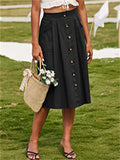Summer Leisure High Rise Mid Length Button Up A-line Skirt for Women