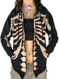 Halloween Personality Skull Print Zipper Drawstring Hooded Sweatshirt