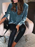 Women's Stylish Daily Wear Button Up Lapel Collar Velvet Blouses