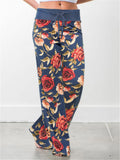 Women's Cute Floral Drawstring Wide-Leg Cotton Vacation Pants