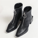 Thick Chunky Medium Heel Front Zipper Ankle Boots