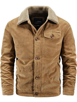 Mens Cozy Warm Corduroy Fleece Lined Thick Jacket Coat