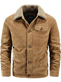 Mens Cozy Warm Corduroy Fleece Lined Thick Jacket Coat