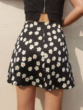 High Waist Zipper Small Flower Leopard Print Skirt