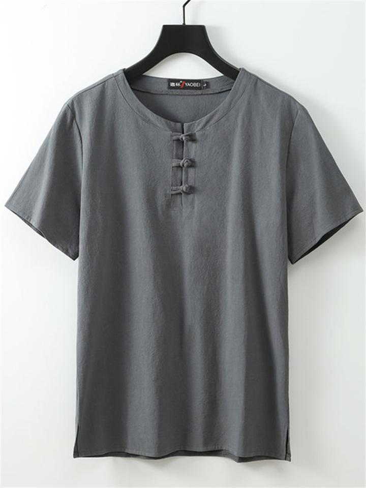 Solid Color Linen Short-Sleeved Simple Style Breathable T-Shirt