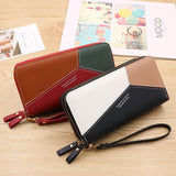 Large Capacity Multi-Compartment Card Slot Dual Zip Fastening Colorblock Design Wallet