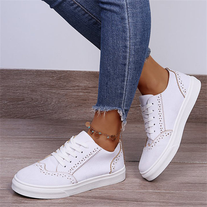 Unique Splicing Round Toe Lace Up Low Top Loafers for Women