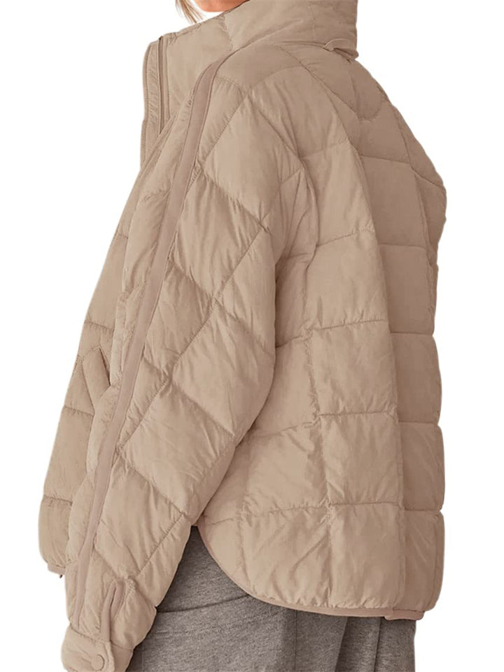 Simple Style Lightweight Stand Collar Long Sleeve Zipper Cotton Coats
