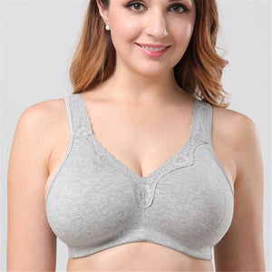 Women Plus Size Deep Plunge Comfy Cotton Bras - Gray