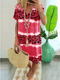 Women's Sexy V-neck Leopard Print Short Sleeve Mid Length Dresses