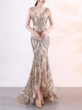 Elegant Sequined High Low Mermaid 1920s Dress for Formal Party