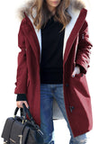 Women's Faux Fur Hooded Mid Length Woolen Coats for Cold Winter