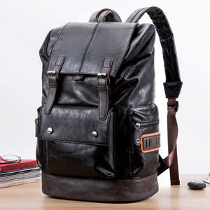 Men's British Style Zipper Adjustable Shoulder Strap PU Backpacks