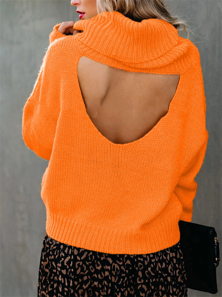 Women's Simple Turtleneck Pullover Knit Solid Color Sweater