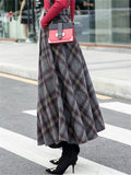 Women's Warm Thick High-waisted A-line Woolen Plaid Skirt