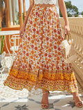 Graceful Printed High Waist Split Skirts