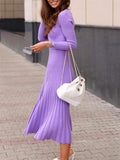 Autumn Winter Elegant Women's  Knitted Pleated Base Dress