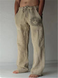 Men's Casual Lace Up Elastic Waist Sun Print Cotton Pants