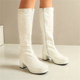 Patent Leather High Square Heels Long Boots