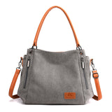 Women's Multi-pocket Shoulder Bag Fashion Cotton Canvas Handbag Tote Purse