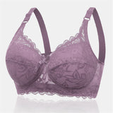 Women's Push Up Comfortable Floral Lace Bras - Purple