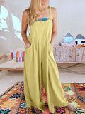 Summer Female Plus Size Solid Color Suspender Jumpsuits with Pockets