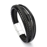 Men's Braided Magnetic Buckle Genuine Leather Bracelet with Alloy Ornament